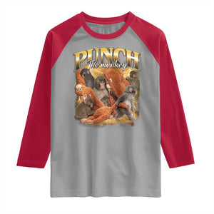 Punch The Monkey Raglan Shirt Baby Monkey Punch Plush Hugging 90s Bootleg TS11 Sport Gray Red Print Your Wear