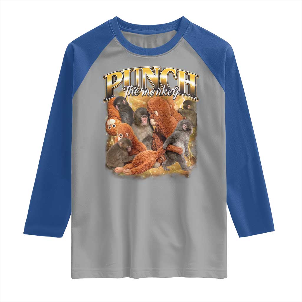 Punch The Monkey Raglan Shirt Baby Monkey Punch Plush Hugging 90s Bootleg TS11 Sport Gray Royal Print Your Wear