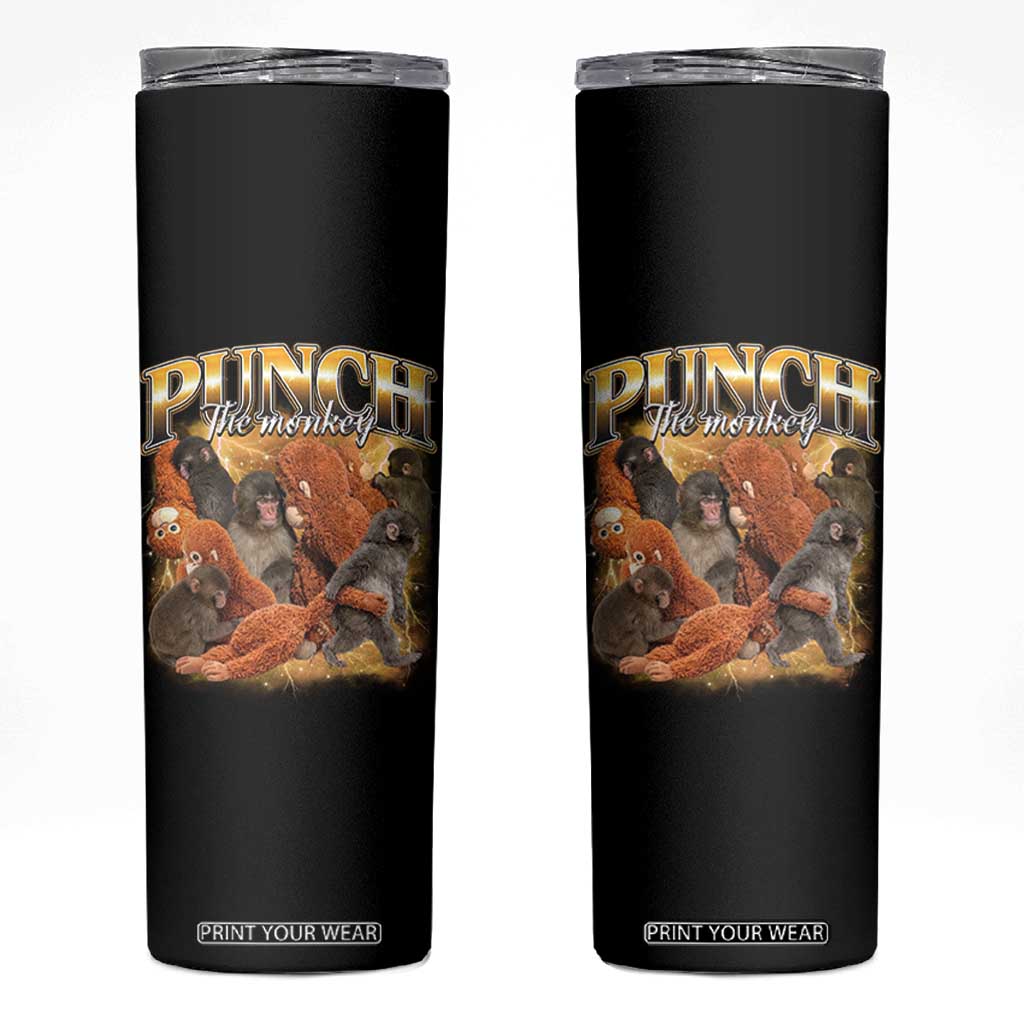 Punch The Monkey Skinny Tumbler Baby Monkey Punch Plush Hugging 90s Bootleg TS11 Black Print Your Wear