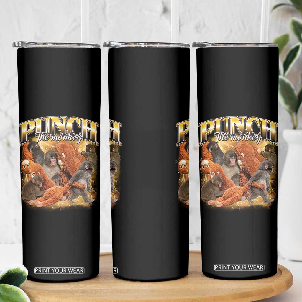 Punch The Monkey Skinny Tumbler Baby Monkey Punch Plush Hugging 90s Bootleg TS11 Print Your Wear