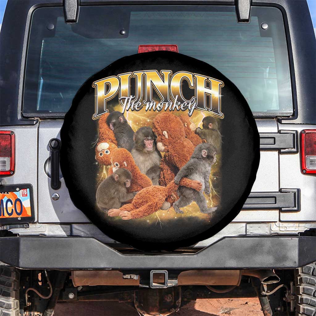 Punch The Monkey Spare Tire Cover Baby Monkey Punch Plush Hugging 90s Bootleg TS11 No hole Black Print Your Wear