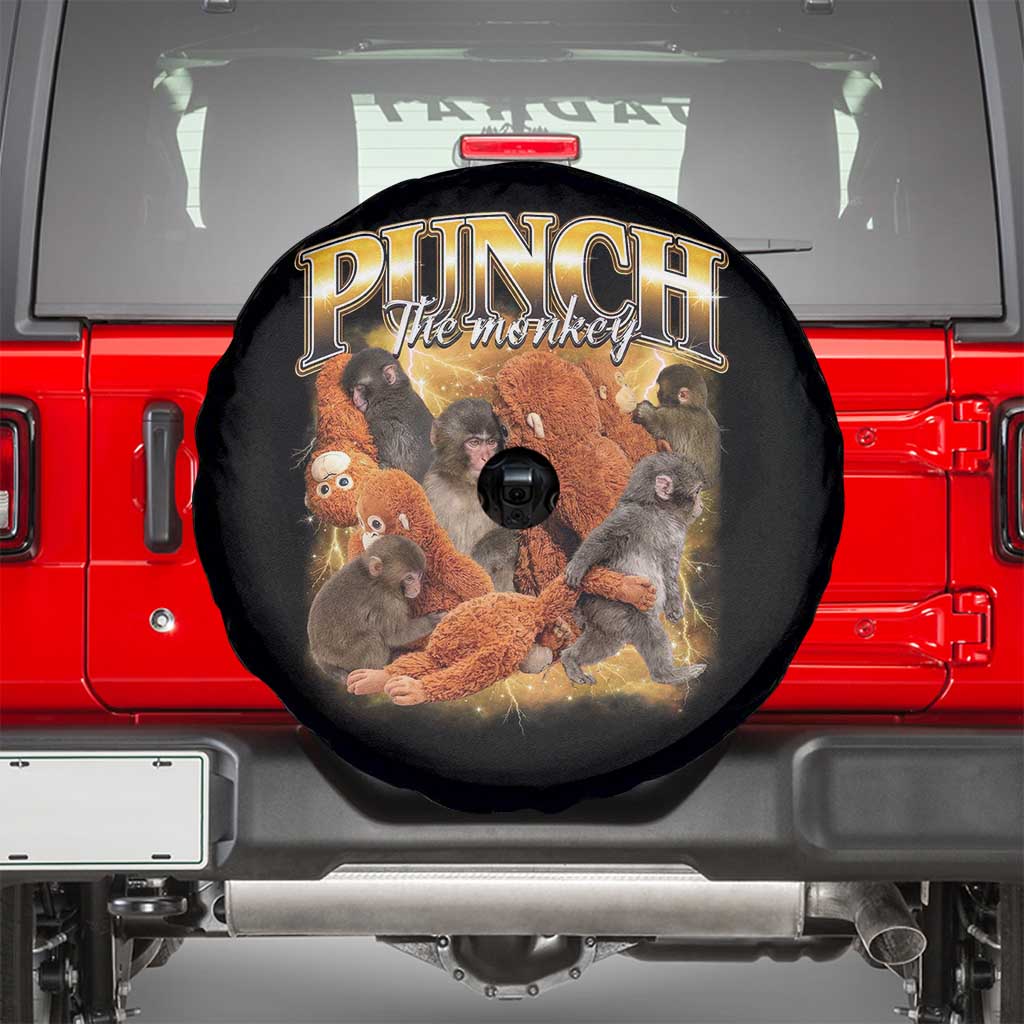 Punch The Monkey Spare Tire Cover Baby Monkey Punch Plush Hugging 90s Bootleg TS11 Black Print Your Wear