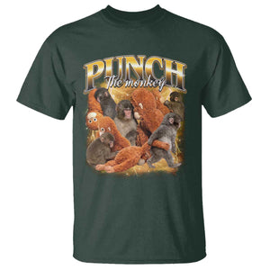 Punch The Monkey T Shirt - Baby Monkey Punch Plush Hugging - 90s Bootleg Style TS11 Dark Forest Green Print Your Wear