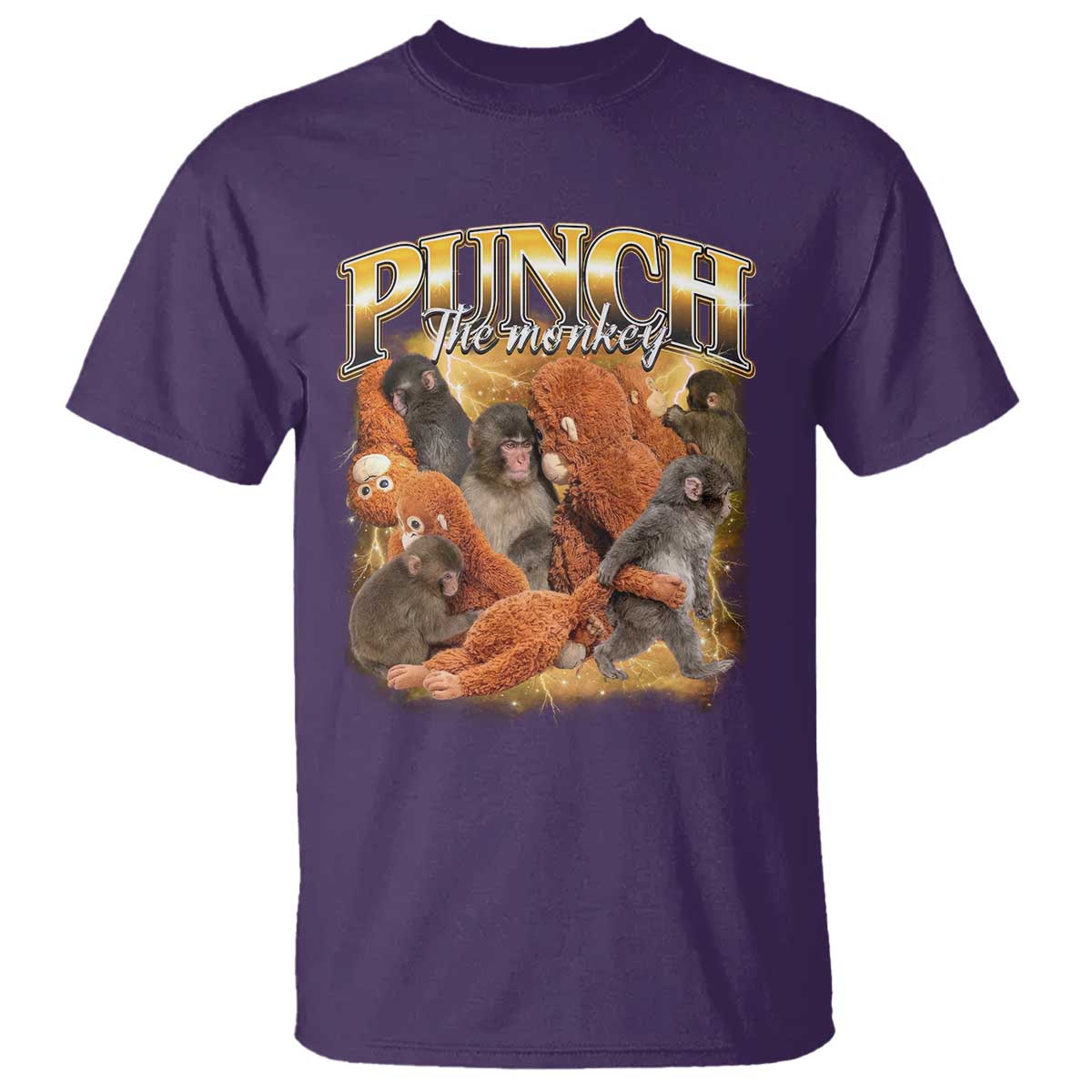 Punch The Monkey T Shirt - Baby Monkey Punch Plush Hugging - 90s Bootleg Style TS11 Purple Print Your Wear