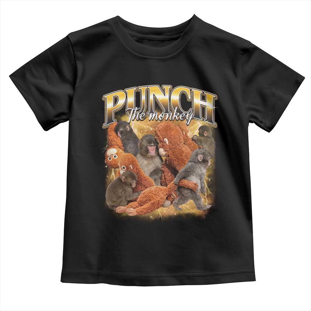 Punch The Monkey Toddler T Shirt Baby Monkey Punch Plush Hugging 90s Bootleg TS11 Black Print Your Wear