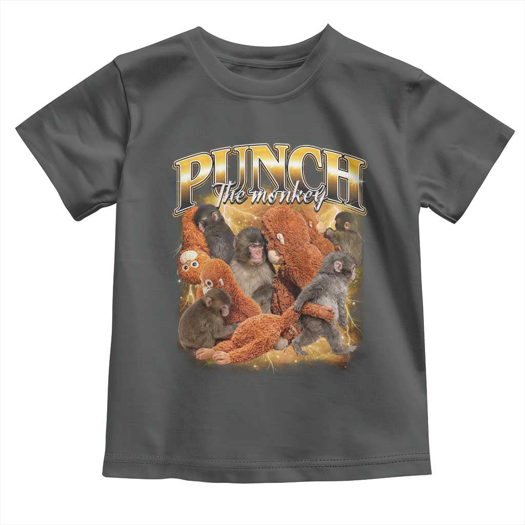Punch The Monkey Toddler T Shirt Baby Monkey Punch Plush Hugging 90s Bootleg TS11 Dark Heather Print Your Wear
