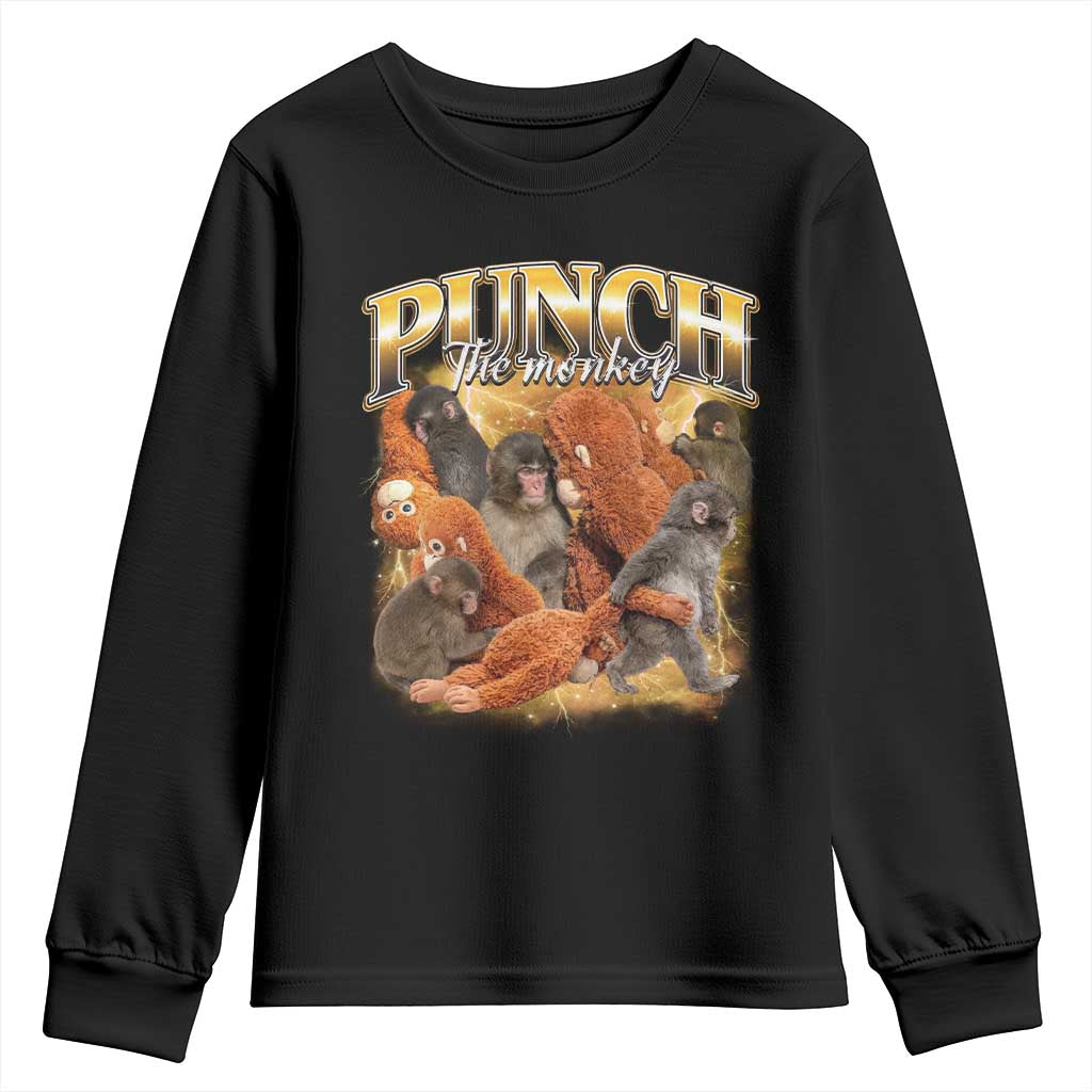 Punch The Monkey Youth Sweatshirt Baby Monkey Punch Plush Hugging 90s Bootleg TS11 Black Print Your Wear