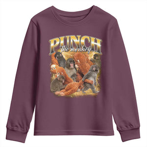 Punch The Monkey Youth Sweatshirt Baby Monkey Punch Plush Hugging 90s Bootleg TS11 Maroon Print Your Wear