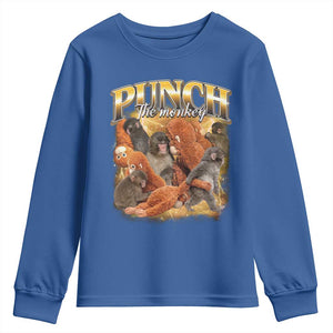 Punch The Monkey Youth Sweatshirt Baby Monkey Punch Plush Hugging 90s Bootleg TS11 Royal Blue Print Your Wear