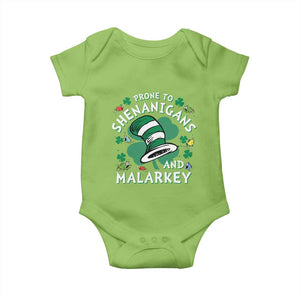 Funny Prone To Shenanigans And Malarkey Baby Onesie St Patricks Day Reading Hat TS11 Lime Print Your Wear