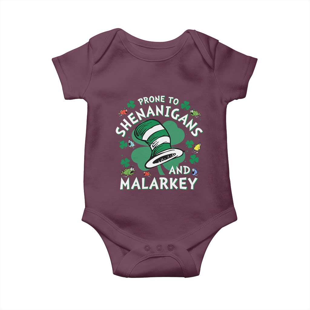 Funny Prone To Shenanigans And Malarkey Baby Onesie St Patricks Day Reading Hat TS11 Maroon Print Your Wear