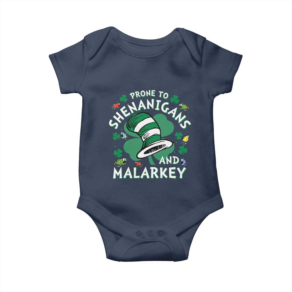 Funny Prone To Shenanigans And Malarkey Baby Onesie St Patricks Day Reading Hat TS11 Navy Print Your Wear