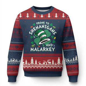 Funny Prone To Shenanigans And Malarkey Ugly Christmas Sweater St Patricks Day Reading Hat TS11 Navy Red Print Your Wear