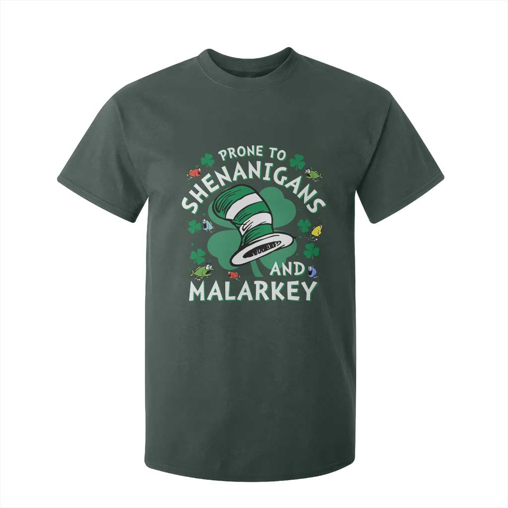 Funny Prone To Shenanigans And Malarkey T Shirt For Kid St Patricks Day Reading Hat TS11 Dark Forest Green Print Your Wear