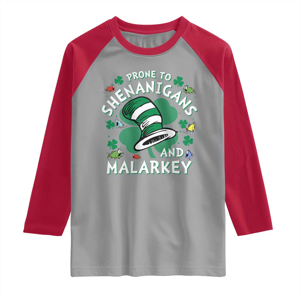 Funny Prone To Shenanigans And Malarkey Raglan Shirt St Patricks Day Reading Hat TS11 Sport Gray Red Print Your Wear