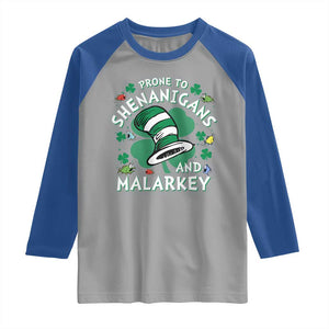 Funny Prone To Shenanigans And Malarkey Raglan Shirt St Patricks Day Reading Hat TS11 Sport Gray Royal Print Your Wear