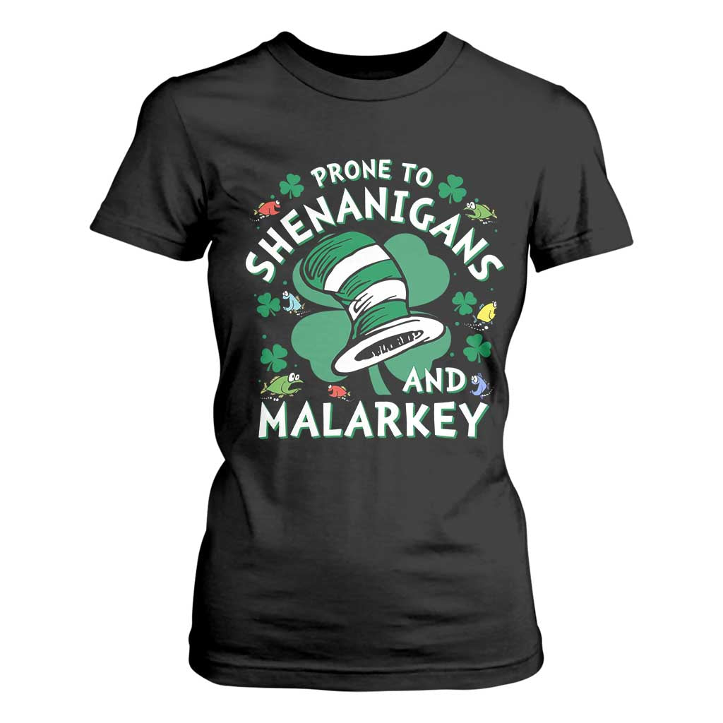 Funny Prone To Shenanigans And Malarkey T Shirt For Women St Patricks Day Reading Hat TS11 Black Print Your Wear
