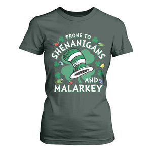 Funny Prone To Shenanigans And Malarkey T Shirt For Women St Patricks Day Reading Hat TS11 Dark Forest Green Print Your Wear