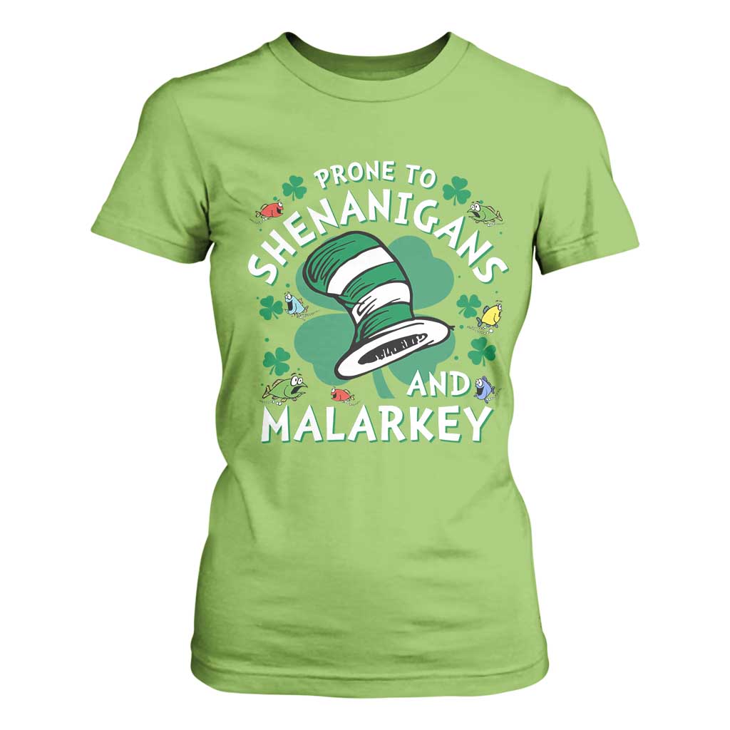 Funny Prone To Shenanigans And Malarkey T Shirt For Women St Patricks Day Reading Hat TS11 Lime Print Your Wear