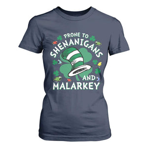 Funny Prone To Shenanigans And Malarkey T Shirt For Women St Patricks Day Reading Hat TS11 Navy Print Your Wear