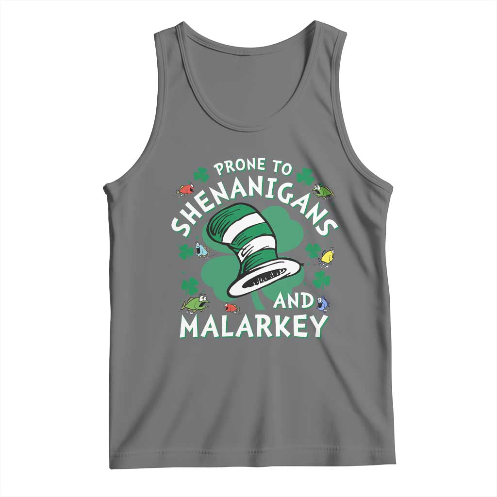 Funny Prone To Shenanigans And Malarkey Tank Top St Patricks Day Reading Hat TS11 Black Heather Print Your Wear