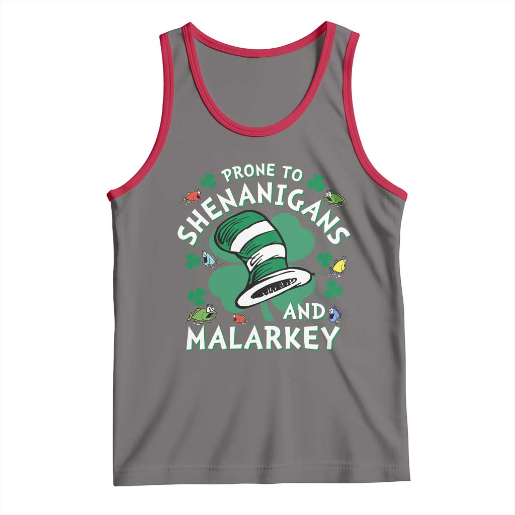 Funny Prone To Shenanigans And Malarkey Tank Top St Patricks Day Reading Hat TS11 Deep Heather Red Print Your Wear