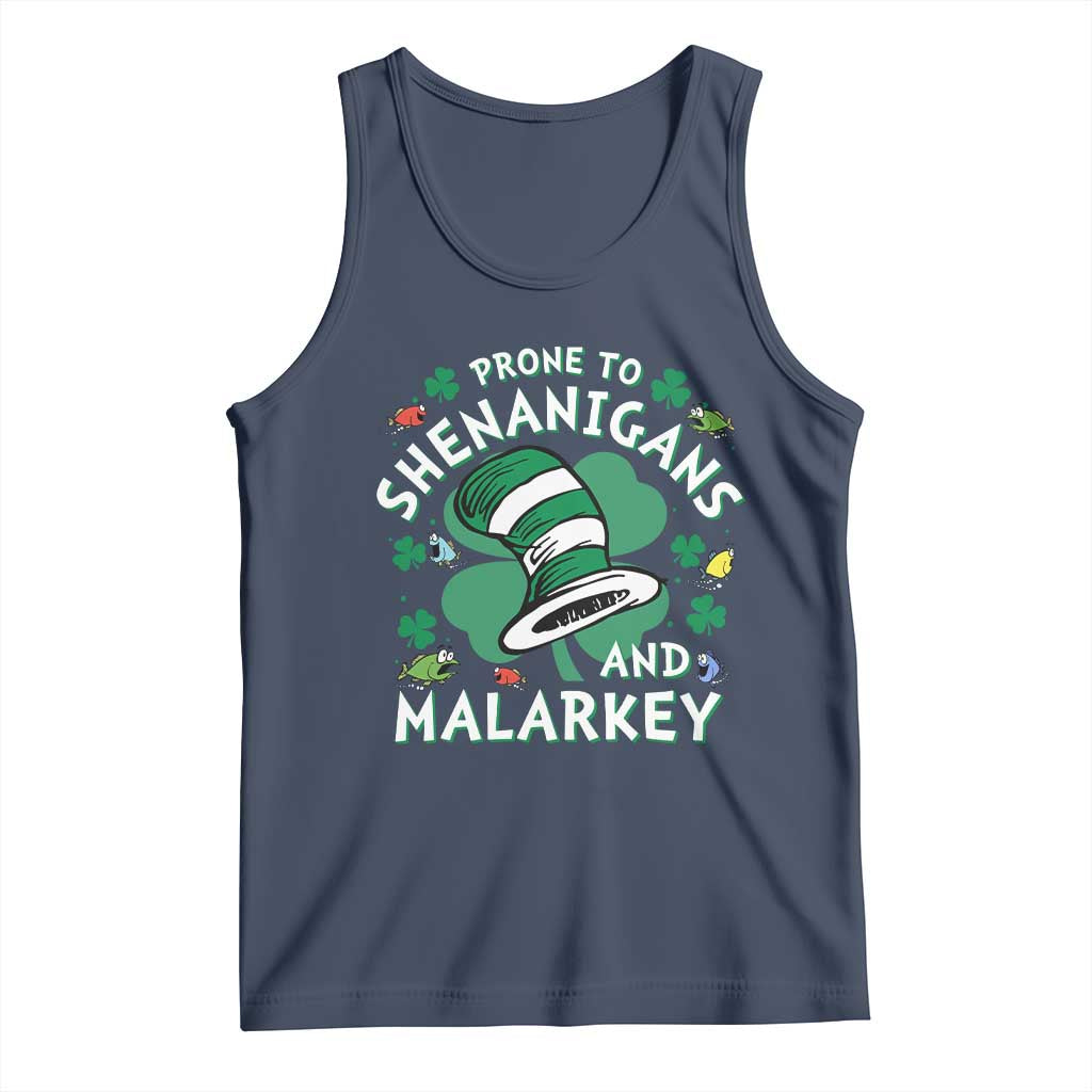 Funny Prone To Shenanigans And Malarkey Tank Top St Patricks Day Reading Hat TS11 Navy Print Your Wear