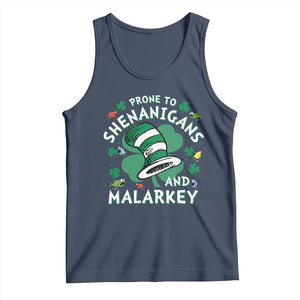 Funny Prone To Shenanigans And Malarkey Tank Top St Patricks Day Reading Hat TS11 Navy Print Your Wear