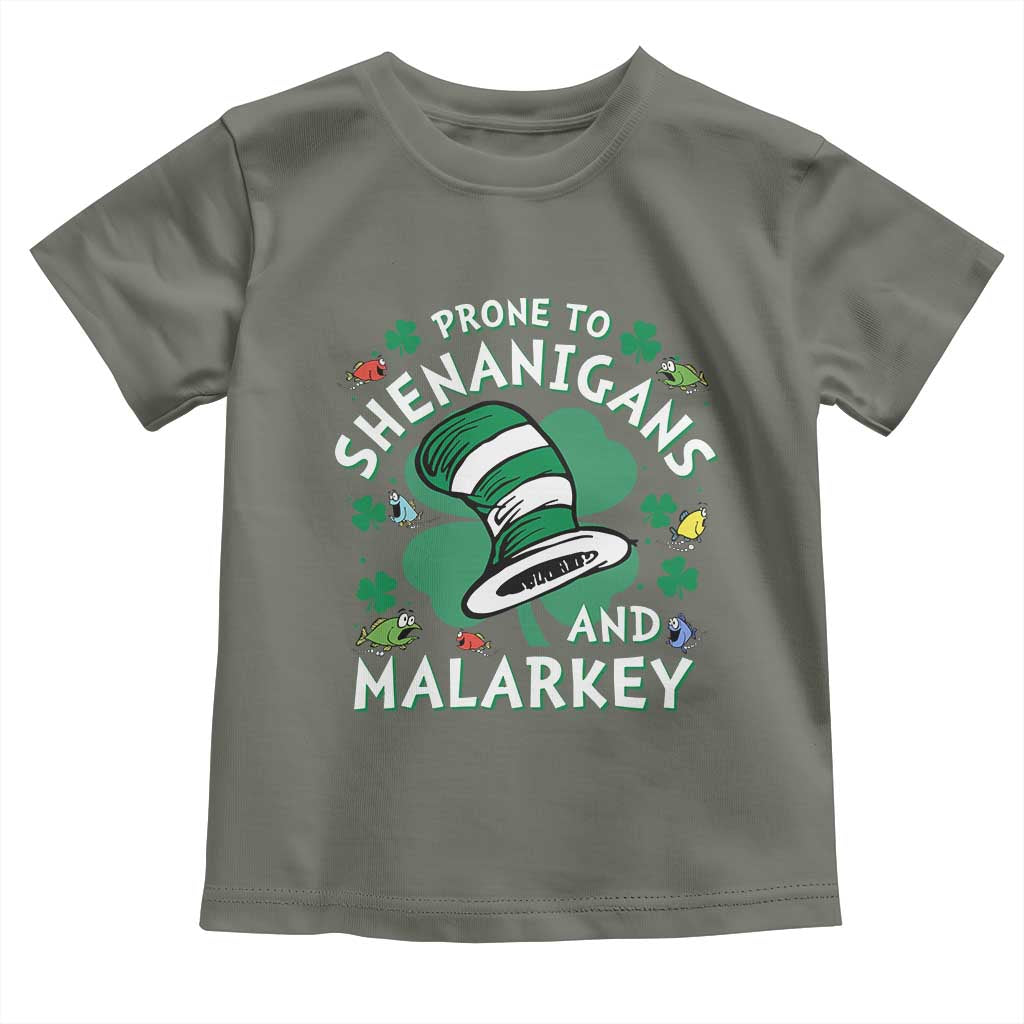 Funny Prone To Shenanigans And Malarkey Toddler T Shirt St Patricks Day Reading Hat TS11 Military Green Print Your Wear
