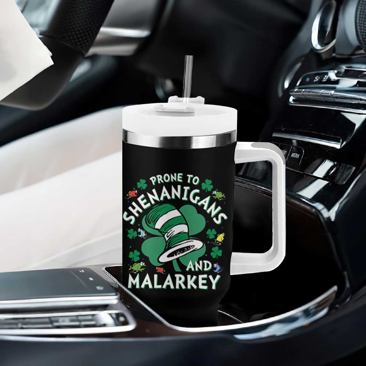 Funny Prone To Shenanigans And Malarkey Tumbler With Handle St Patricks Day Reading Hat TS11 Print Your Wear