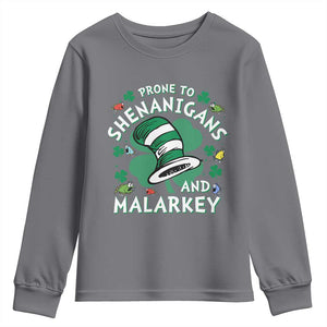 Funny Prone To Shenanigans And Malarkey Youth Sweatshirt St Patricks Day Reading Hat TS11 Charcoal Print Your Wear