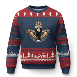 Irish Stout Claddagh Ring Beer Galway Ireland Souvenir Ugly Christmas Sweater TS11 Navy Red Print Your Wear
