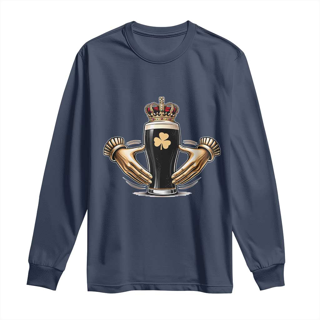 Irish Stout Claddagh Ring Beer Galway Ireland Souvenir Long Sleeve Shirt TS11 Navy Print Your Wear