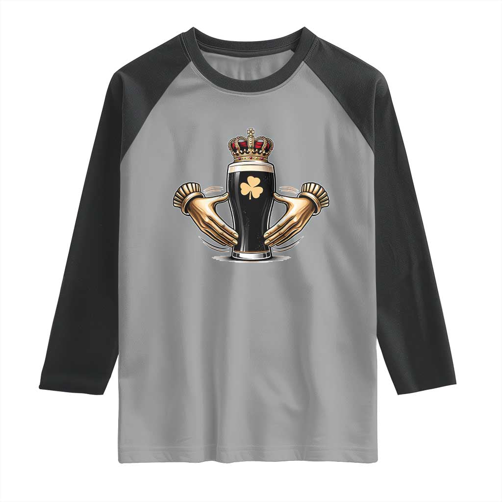 Irish Stout Claddagh Ring Beer Galway Ireland Souvenir Raglan Shirt TS11 Sport Gray Black Print Your Wear