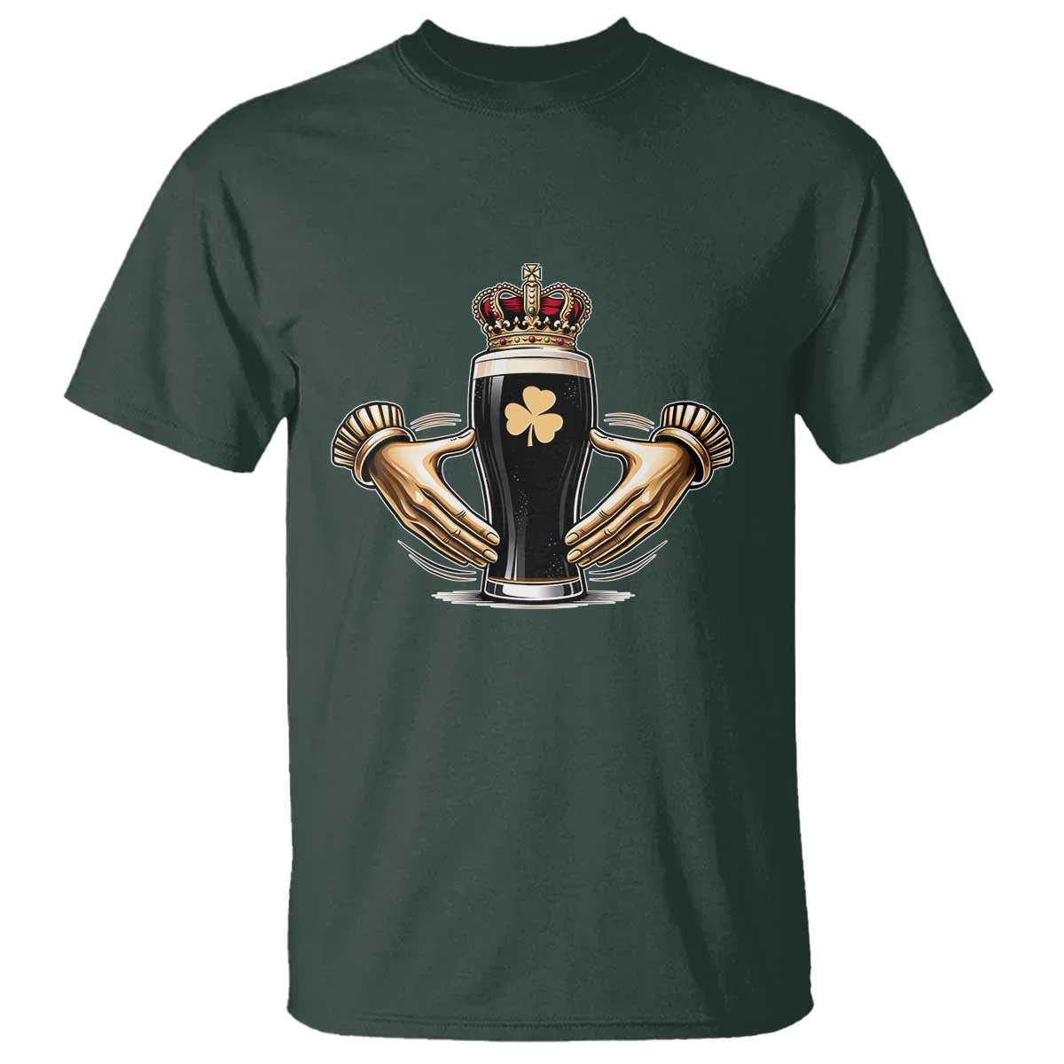 Irish Stout Claddagh Ring Beer Galway Ireland Souvenir T Shirt TS11 Dark Forest Green Print Your Wear