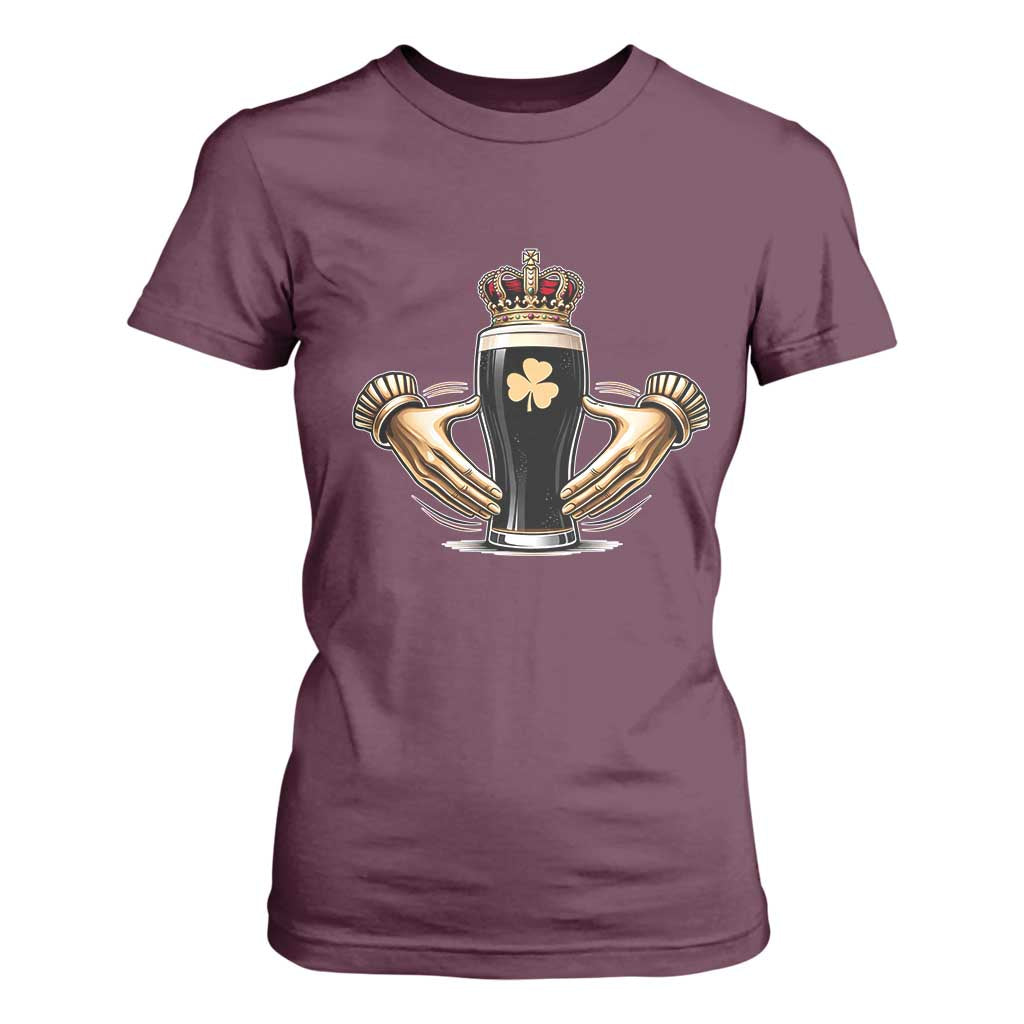 Irish Stout Claddagh Ring Beer Galway Ireland Souvenir T Shirt For Women TS11 Maroon Print Your Wear