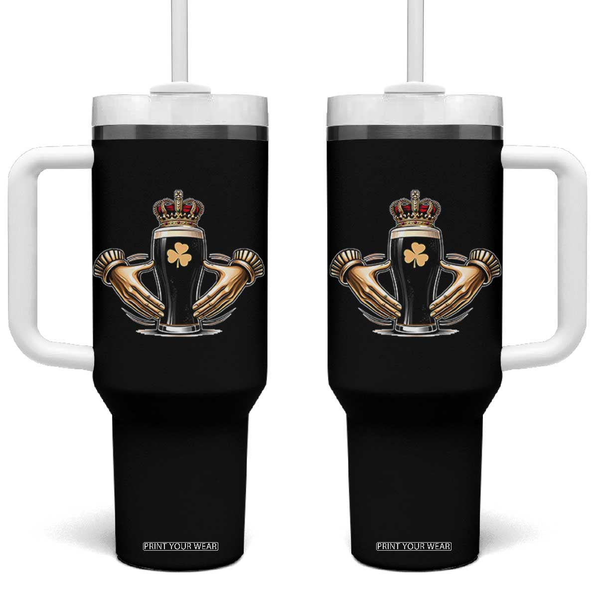 Irish Stout Claddagh Ring Beer Galway Ireland Souvenir Tumbler With Handle TS11 One Size: 40 oz Black Print Your Wear