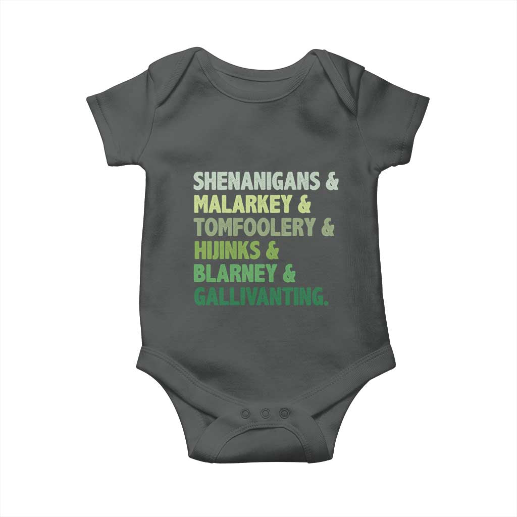 Funny St Patricks Day Shenanigans Malarkey Tomfoolery Hijinks Blarney Gallivanting Baby Onesie TS11 Dark Heather Print Your Wear