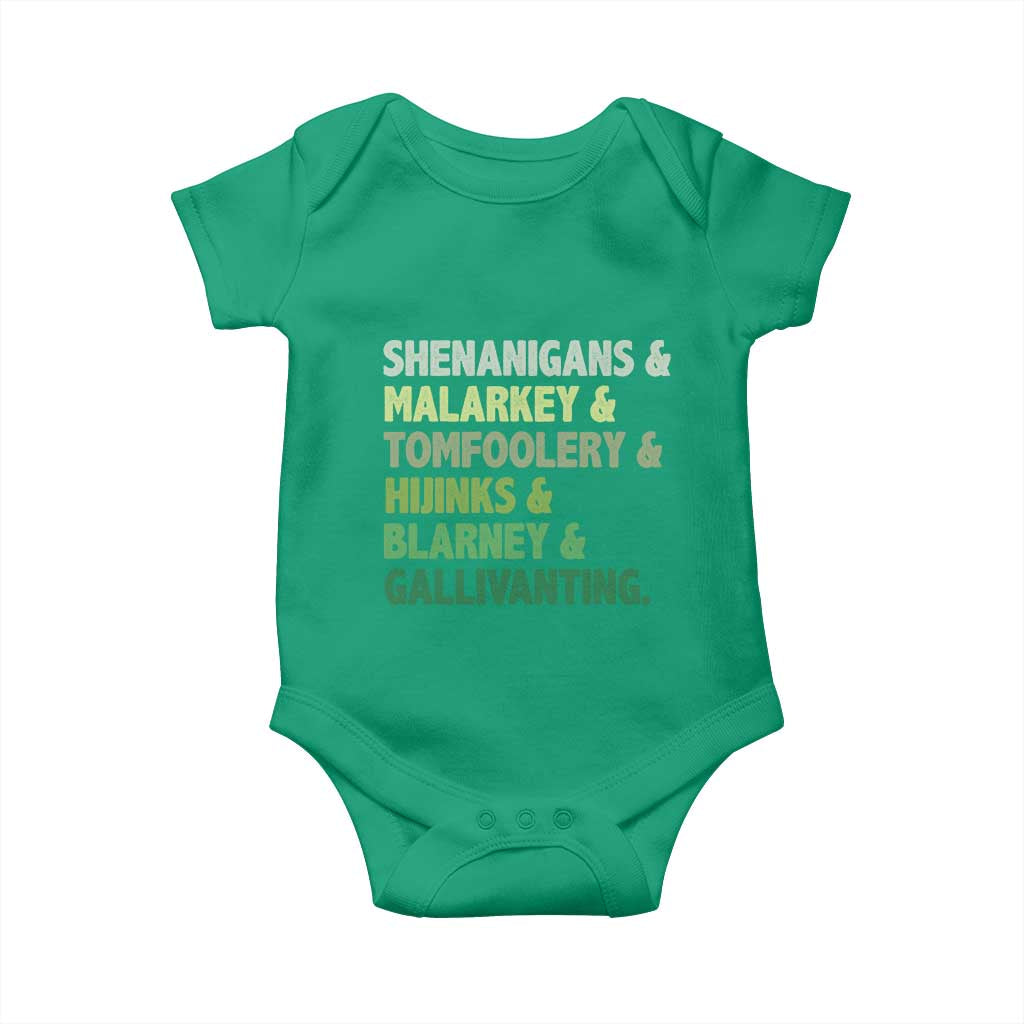 Funny St Patricks Day Shenanigans Malarkey Tomfoolery Hijinks Blarney Gallivanting Baby Onesie TS11 Irish Green Print Your Wear