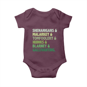 Funny St Patricks Day Shenanigans Malarkey Tomfoolery Hijinks Blarney Gallivanting Baby Onesie TS11 Maroon Print Your Wear