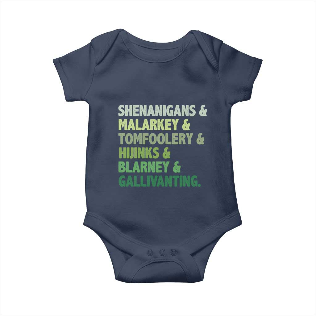 Funny St Patricks Day Shenanigans Malarkey Tomfoolery Hijinks Blarney Gallivanting Baby Onesie TS11 Navy Print Your Wear