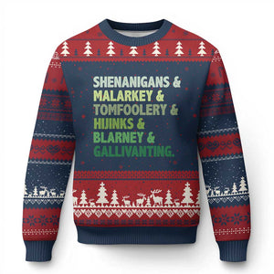 Funny St Patricks Day Shenanigans Malarkey Tomfoolery Hijinks Blarney Gallivanting Ugly Christmas Sweater TS11 Navy Red Print Your Wear