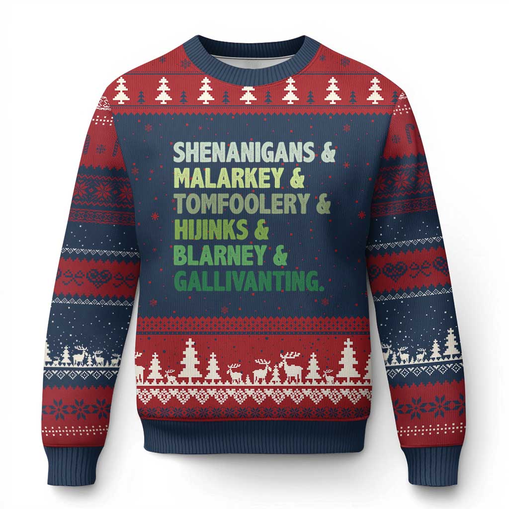 Funny St Patricks Day Shenanigans Malarkey Tomfoolery Hijinks Blarney Gallivanting Ugly Christmas Sweater TS11 Navy Red Print Your Wear