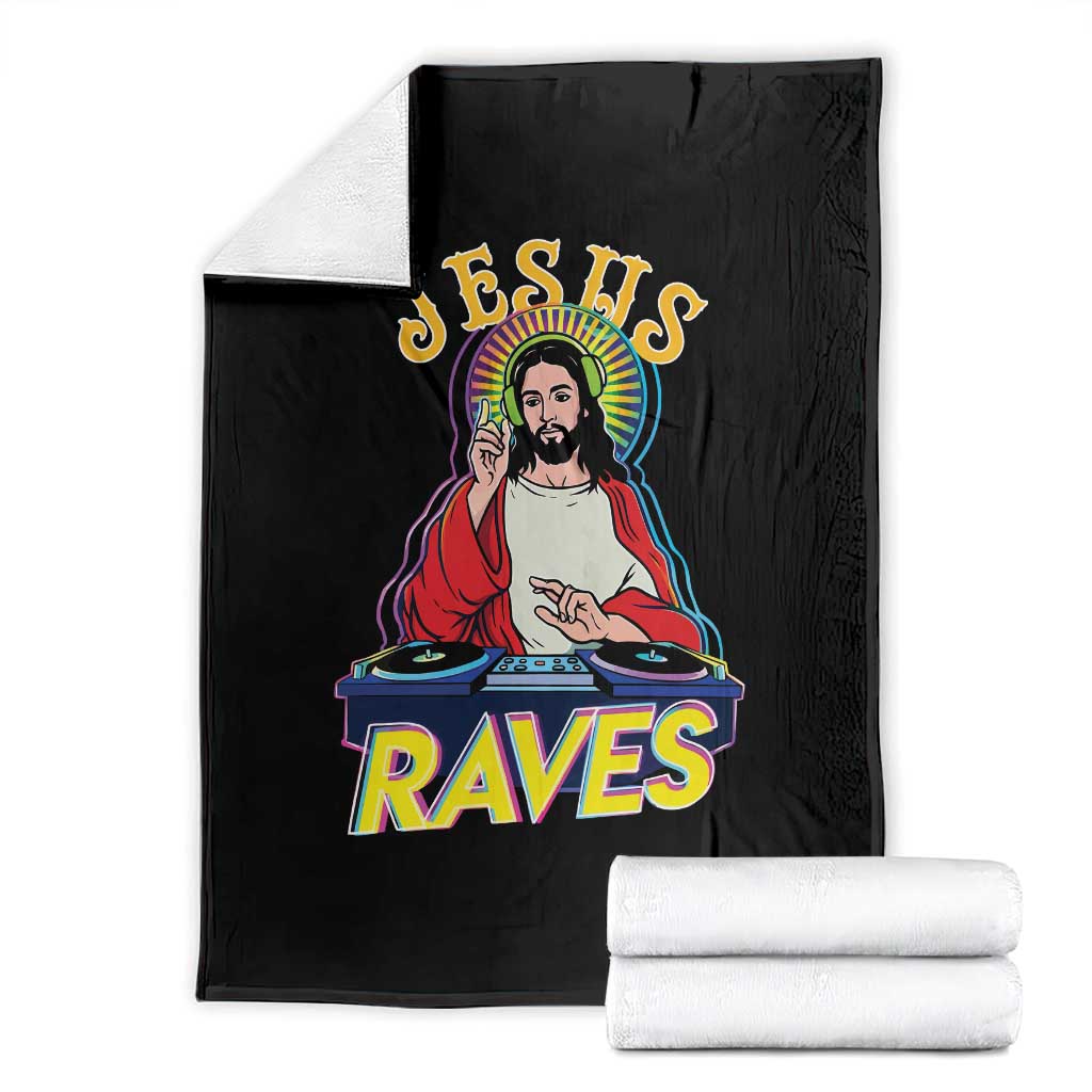 Funny Jesus DJ Raves Techno EDM Party Throw Blanket TS11 Black Print Your Wear