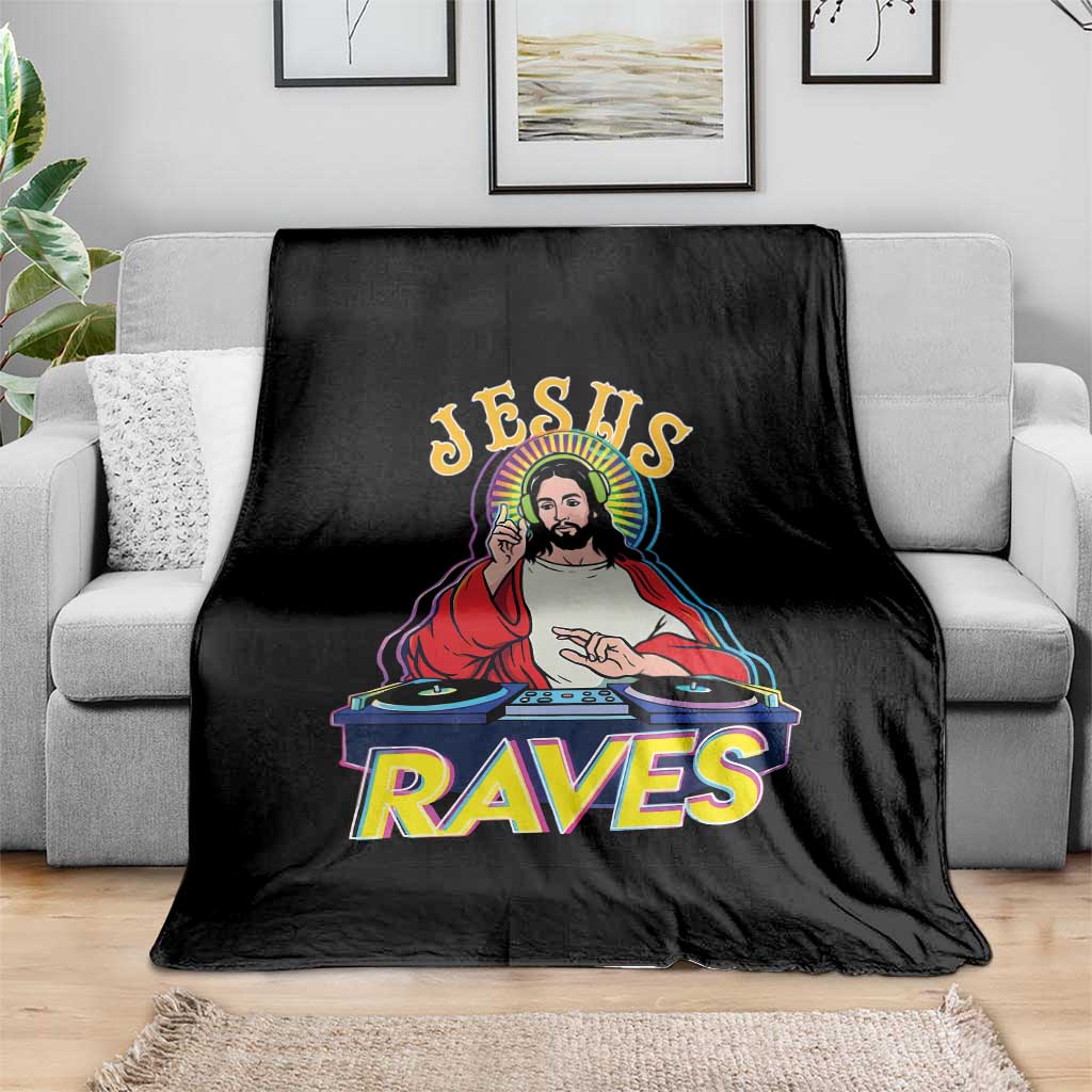 Funny Jesus DJ Raves Techno EDM Party Throw Blanket TS11 Print Your Wear