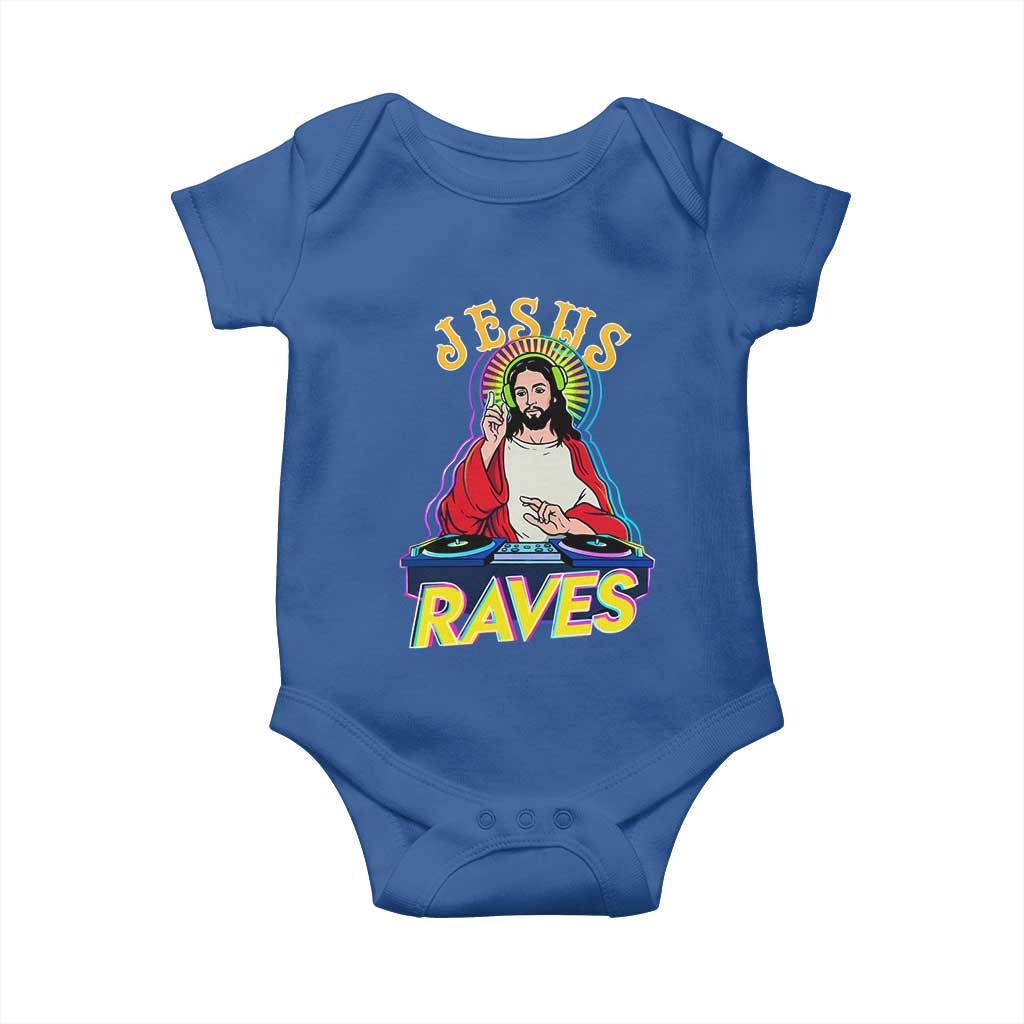 Funny Jesus DJ Raves Techno EDM Party Baby Onesie TS11 Royal Blue Print Your Wear