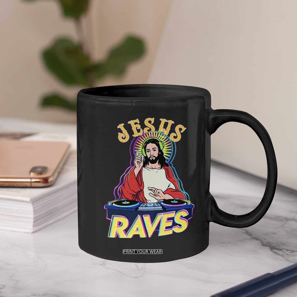 Funny Jesus DJ Raves Techno EDM Party Coffee Mug TS11 Print Your Wear