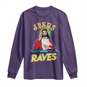 Funny Jesus DJ Raves Techno EDM Party Long Sleeve Shirt TS11 Purple Print Your Wear