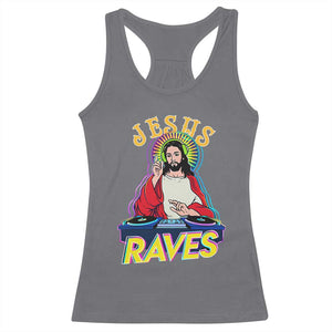 Funny Jesus DJ Raves Techno EDM Party Racerback Tank Top TS11 Charcoal Print Your Wear
