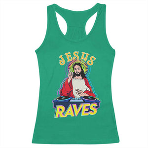 Funny Jesus DJ Raves Techno EDM Party Racerback Tank Top TS11 Irish Green Print Your Wear